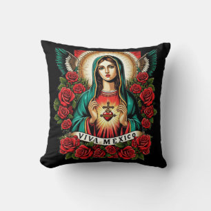 Our Lady of Guadalupe Mother Mary Viva Mexico art Throw Pillow
