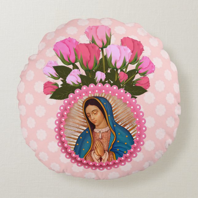 Our Lady of Guadalupe Pink Roses  Throw Pillow (Front)