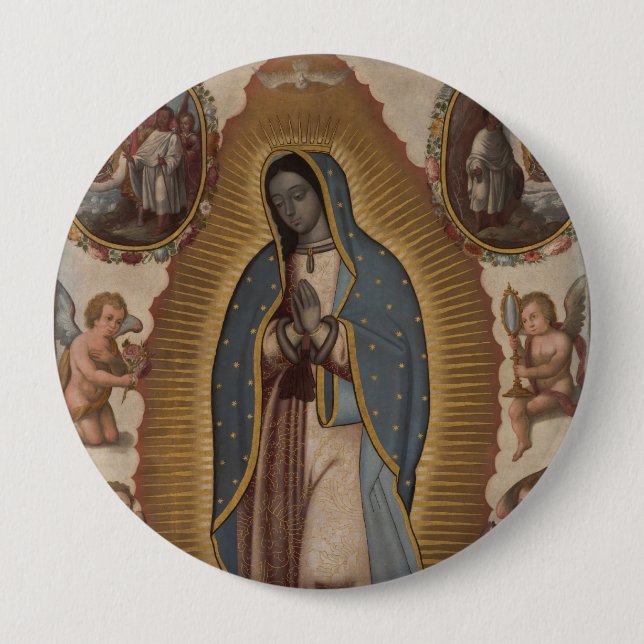 OUR LADY OF GUADALUPE PRAY FOR US 4 INCH ROUND BUTTON (Front)