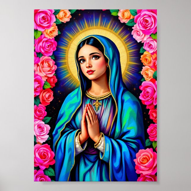 Our Lady of Guadalupe Praying Virgin Mary Vibrant Poster (Front)