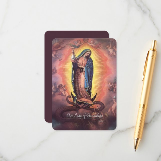 Our Lady of Guadalupe Rev 12 with Memorare Enclosure Card (Front/Back In Situ)