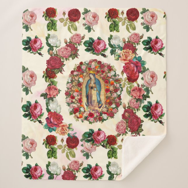 Our Lady of Guadalupe Roses Potpourri   Sherpa Blanket (Front)