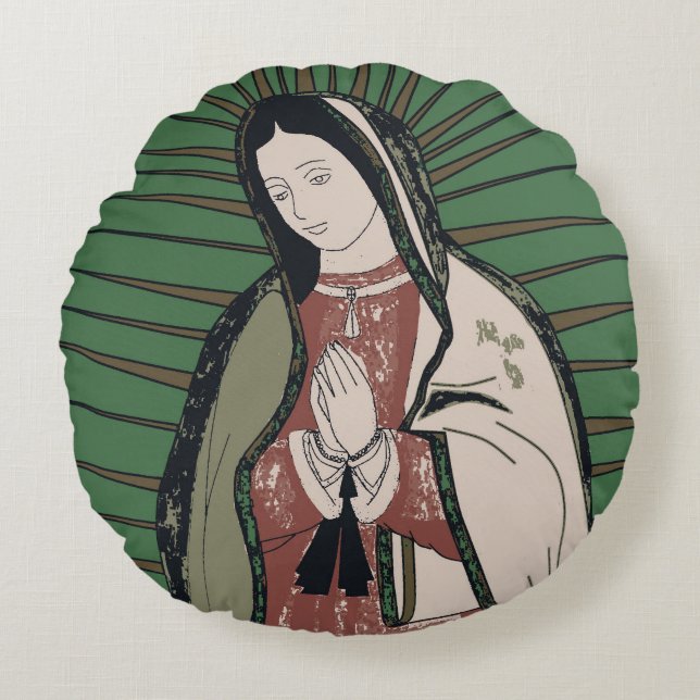 our lady of guadalupe round pillow (Front)