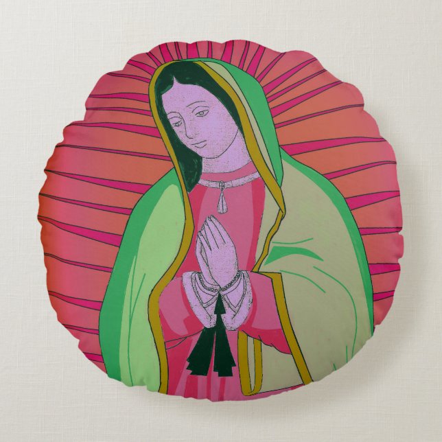 our lady of guadalupe round pillow (Front)