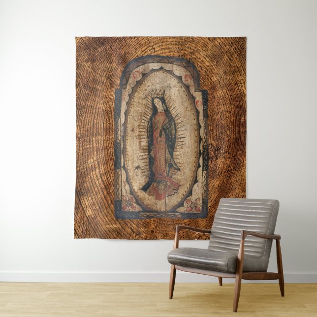 Our Lady of Guadalupe Virgin Mary Wood Look  Tapestry (In Situ)