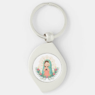 Our Lady of Guadalupe with flowers Kawaii Style Keychain