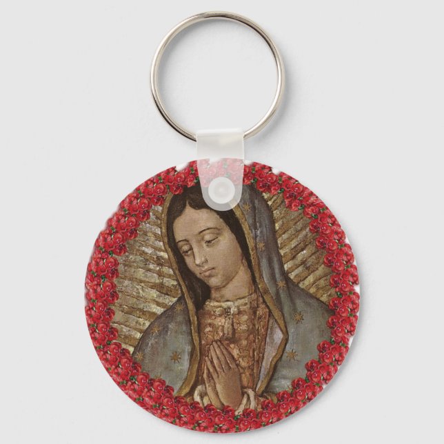 OUR LADY OF GUADALUPE WITH SPANISH ROSES KEYCHAIN (Front)