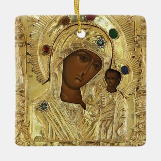 Our Lady of Kazan Theotokos and Christ Child Icon  Ceramic Ornament (Front)