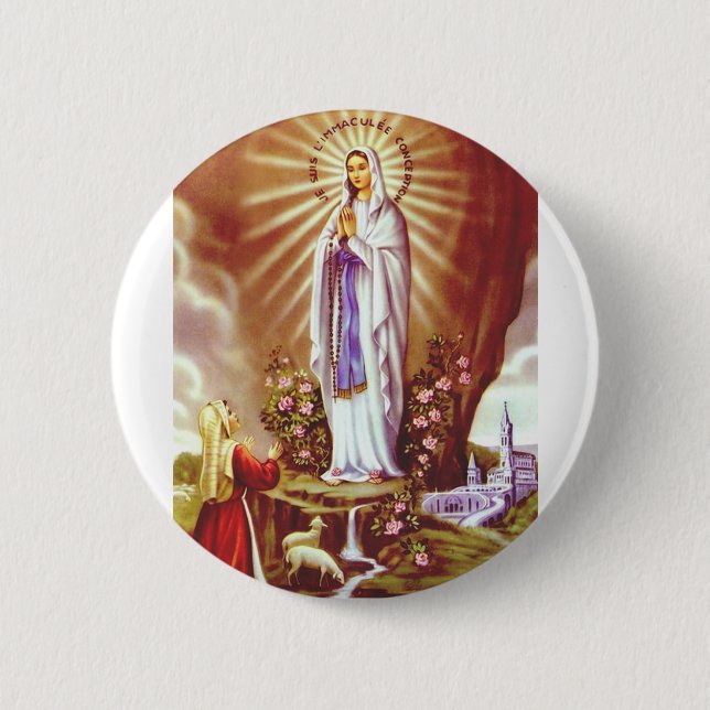 Our Lady of Lourdes 2 Inch Round Button (Front)