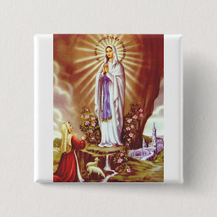 Our Lady of Lourdes 2 Inch Square Button