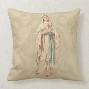 Our Lady of Lourdes Angels Catholic Prayer Throw Pillow