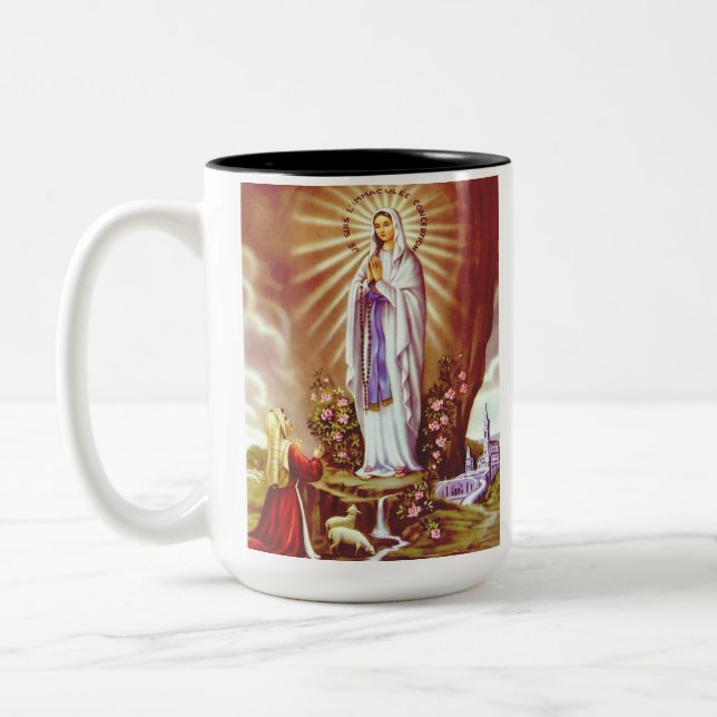 Our Lady of Lourdes Two-Tone Coffee Mug (Left)