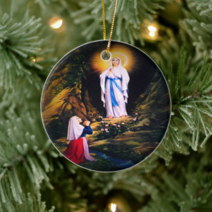 Our Lady of Lourdes with Prayer Ceramic Ornament