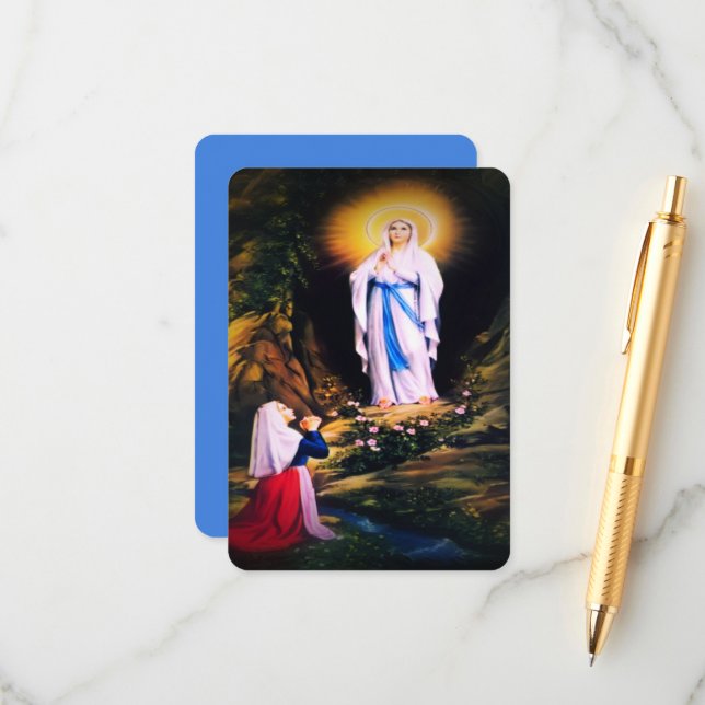 Our Lady of Lourdes with Prayer Enclosure Card (Front/Back In Situ)