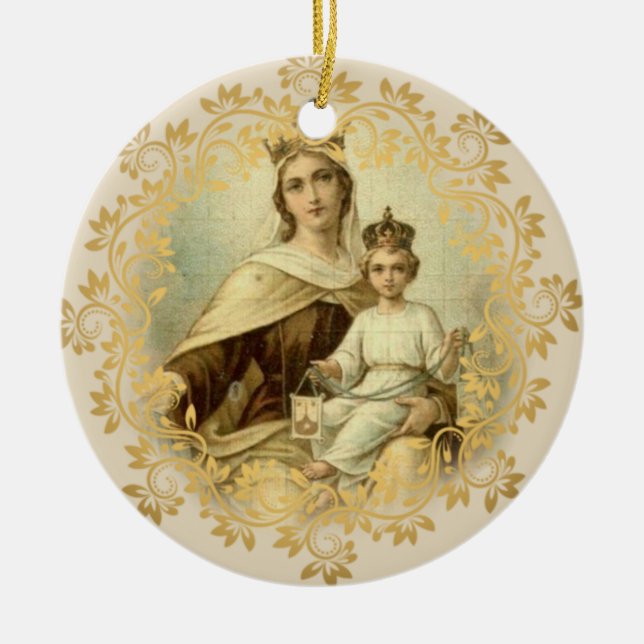 Our Lady of Mount Carmel  Baby Jesus Scapular Ceramic Ornament (Front)