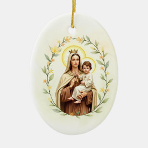 Our Lady of Mount Carmel God's Peace and Blessings Ceramic Ornament