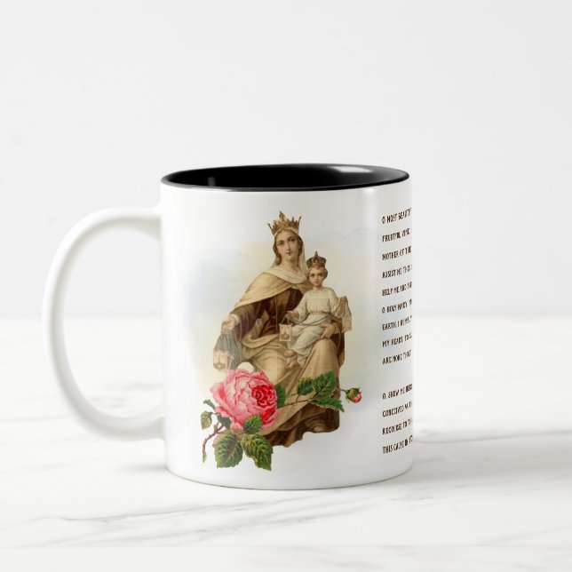 Our Lady of Mount Carmel Prayer Jesus Scapular Two-Tone Coffee Mug (Left)
