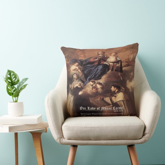 Our Lady of Mount Carmel Prayer Throw Pillow (Chair)
