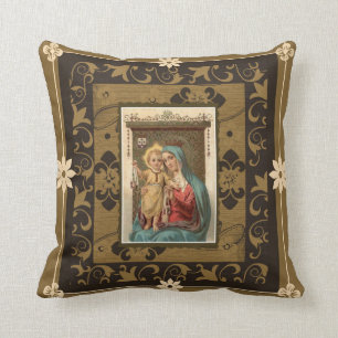Our Lady of Mount Carmel with Baby Jesus  Scapular Throw Pillow