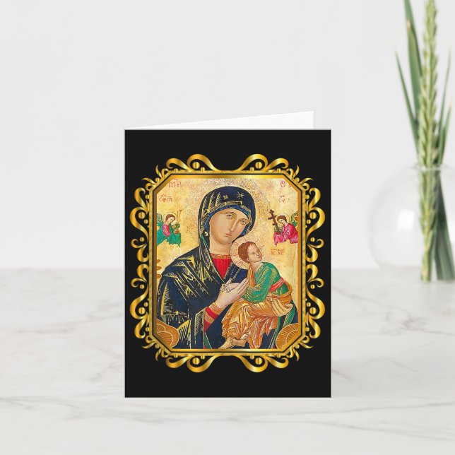 Our Lady Of Perpetual Help Blessed Mother Mary Cat Card (Front)