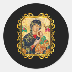 Our Lady Of Perpetual Help Blessed Mother Mary Cat Classic Round Sticker