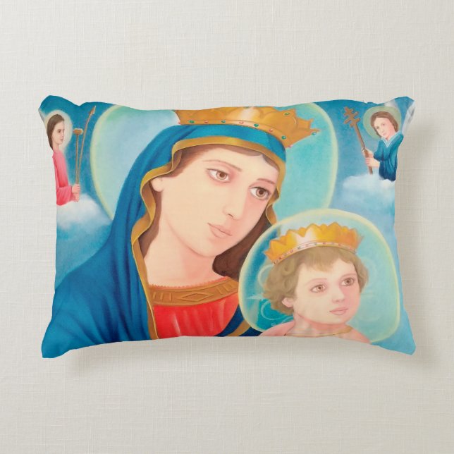 Our Lady of Perpetual Help Catholic Accent Pillow (Front)