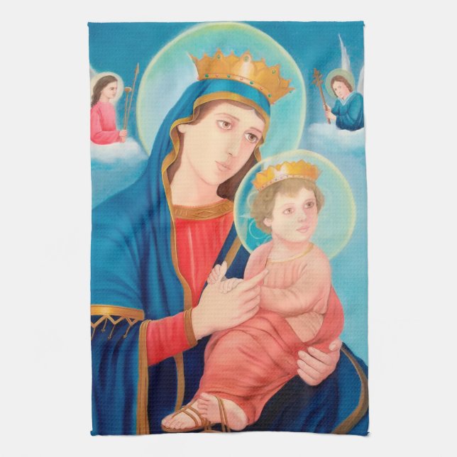 Our Lady of Perpetual Help Catholic Kitchen Towel (Vertical)