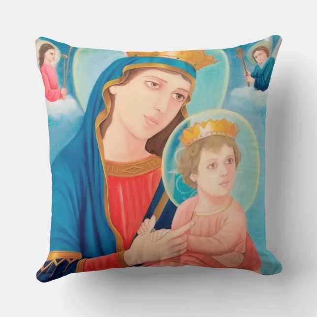Our Lady of Perpetual Help Catholic Throw Pillow (Back)