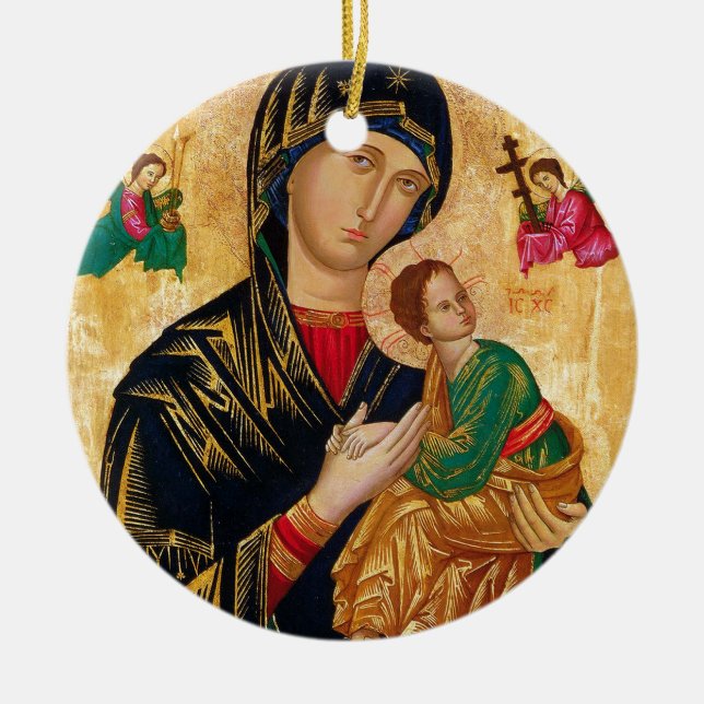 Our Lady of Perpetual Help Icon Virgin Mary Art Ceramic Ornament (Front)