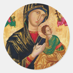 Our Lady of Perpetual Help Icon Virgin Mary Art Classic Round Sticker