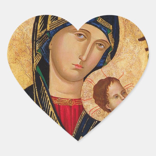 Our Lady of Perpetual Help Icon Virgin Mary Art Heart Sticker (Front)