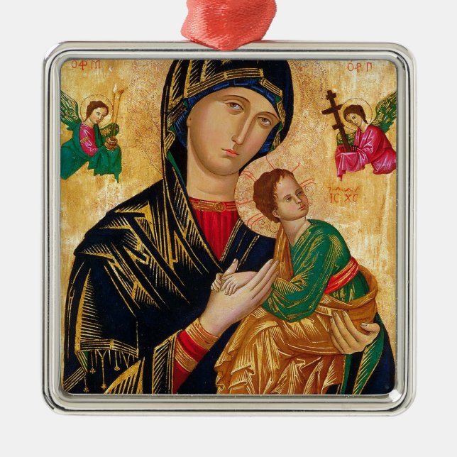 Our Lady of Perpetual Help Icon Virgin Mary Art Metal Ornament (Front)