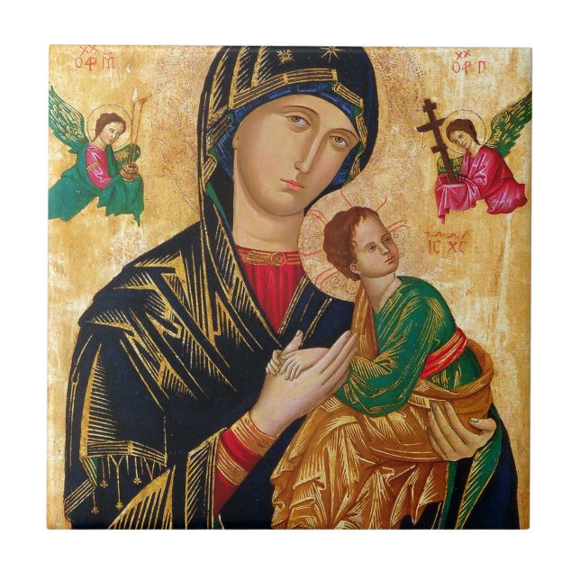 Our Lady of Perpetual Help Icon Virgin Mary Art Tile (Front)