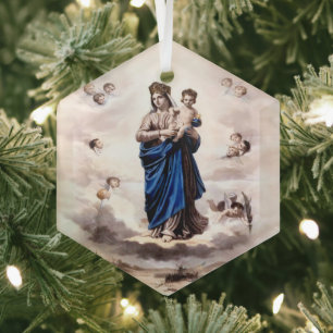Our Lady of Prompt Succor BW Glass Ornament