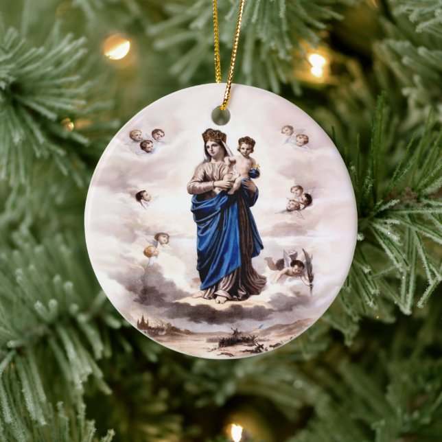 Our Lady of Prompt Succour BW Ceramic Ornament (Tree)