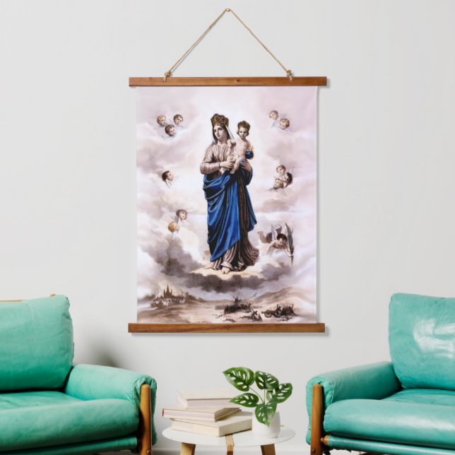 Our Lady of Prompt Succour BW Hanging Tapestry (Living Room)