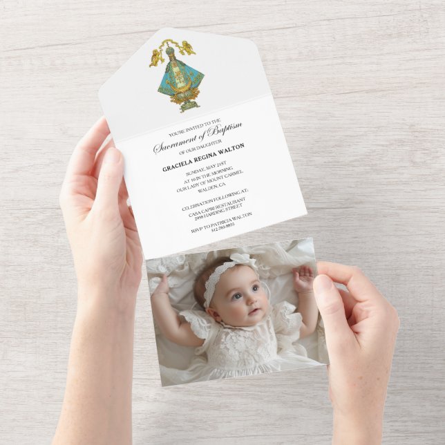 Our Lady of San Juan de los Lagos Baptism All In One Invitation (Tearaway)