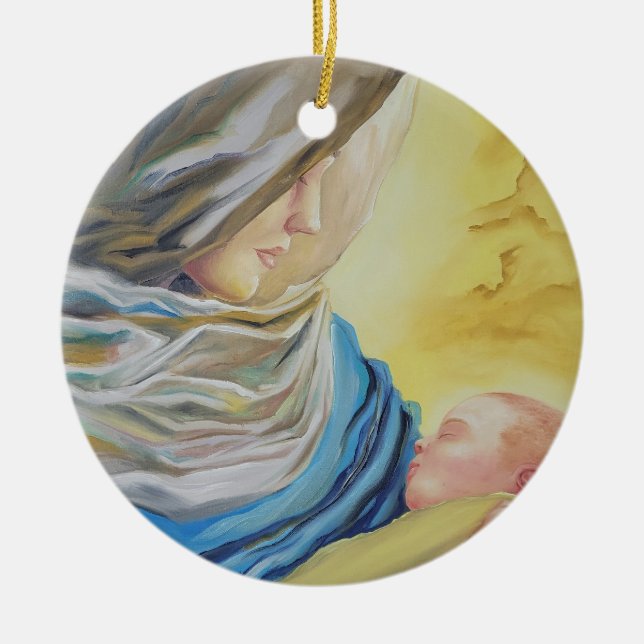 Our Lady of Silence holding baby Jesus Ceramic Ornament (Front)