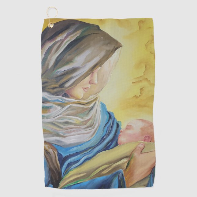 Our Lady of Silence holding baby Jesus Golf Towel (Front)