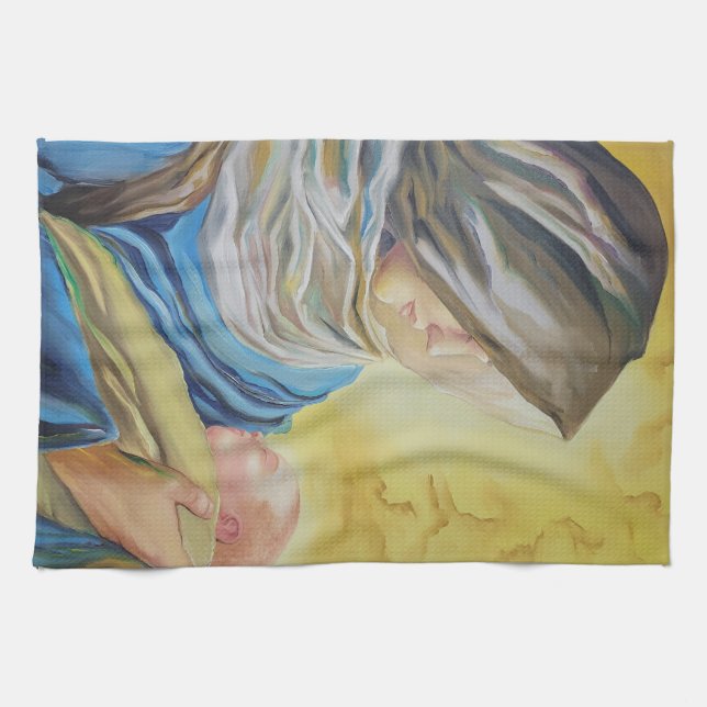 Our Lady of Silence holding baby Jesus Kitchen Towel (Horizontal)