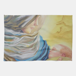 Our Lady of Silence holding baby Jesus Kitchen Towel