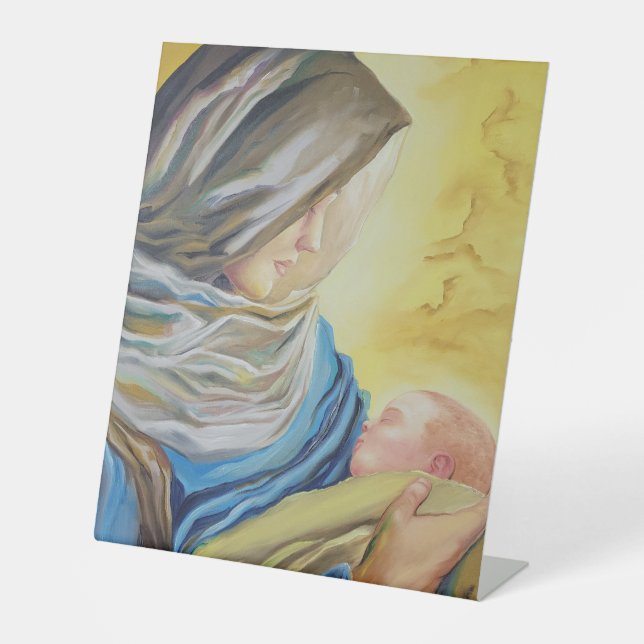 Our Lady of Silence holding baby Jesus Pedestal Sign (Front)
