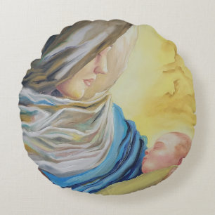 Our Lady of Silence holding baby Jesus Round Pillow