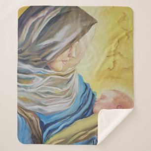 Our Lady of Silence holding baby Jesus Sherpa Blanket