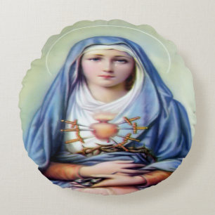 Our Lady of Sorrows Round Pillow