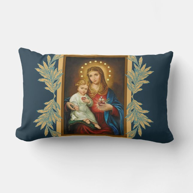 Our Lady of the Immaculate & Sorrowful Heart Mary Lumbar Pillow (Front)