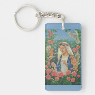 'Our Lady of the Rosary' by Jenny McLaughlin Keychain