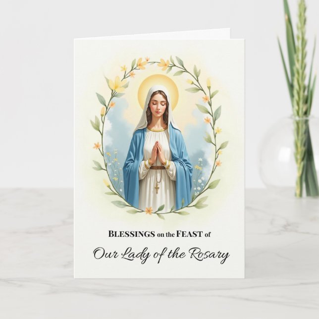 Our Lady of the Rosary Feast Day Blessings Wreath Card (Front)
