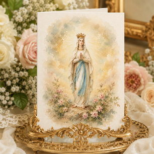 Our Lady of the Rosary Watercolor Catholic Card