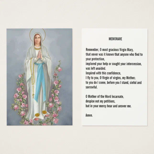 Our Lady Rosary Lourdes Memorare Prayer Holy Card Zazzle
